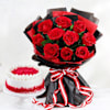 Cheerful Red Roses Bouquet And Cake Combo