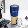 Shop Current Mood: Nope - Personalized Blue Tumbler With Wooden Base