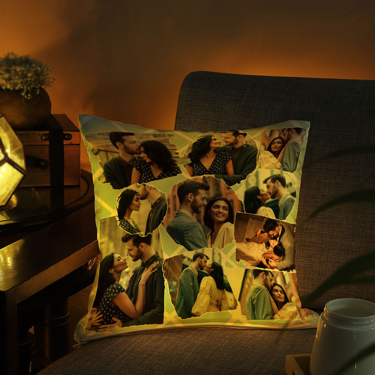 Cute Couple Personalized LED Satin Cushion
