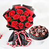 Decadent Chocolate Truffle Cake And Red Roses Bouquet Combo Online