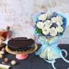 Delicious Truffle Cake With Bunch Of White Roses (Half kg) Online