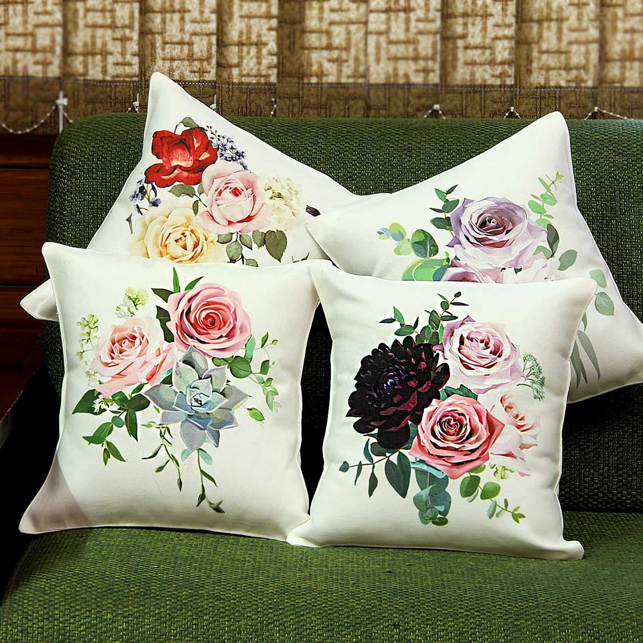 Floral Print Set of 4 Canvas Cushions