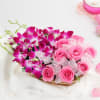 Gift Gorgeous Purple Orchids & Pink Roses in Basket Arrangement