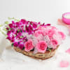 Buy Gorgeous Purple Orchids & Pink Roses in Basket Arrangement