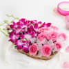 Gorgeous Purple Orchids & Pink Roses in Basket Arrangement Online