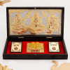 Gift Laxmi, Ganesha, Saraswati Gold & Silver Plated Charan Paduka in Box