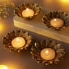 Buy Lotus Metal T-Light Holders With T-Lights (Set of 4+4)