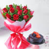 Mesmerising Red Roses Bouquet with Chocolate Cake (Half Kg) Online