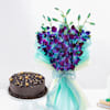 Midnight Truffle Cake And Blue Orchids Bouquet Combo Online