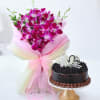 Orchids Bouquet With Chocolate Cake Online