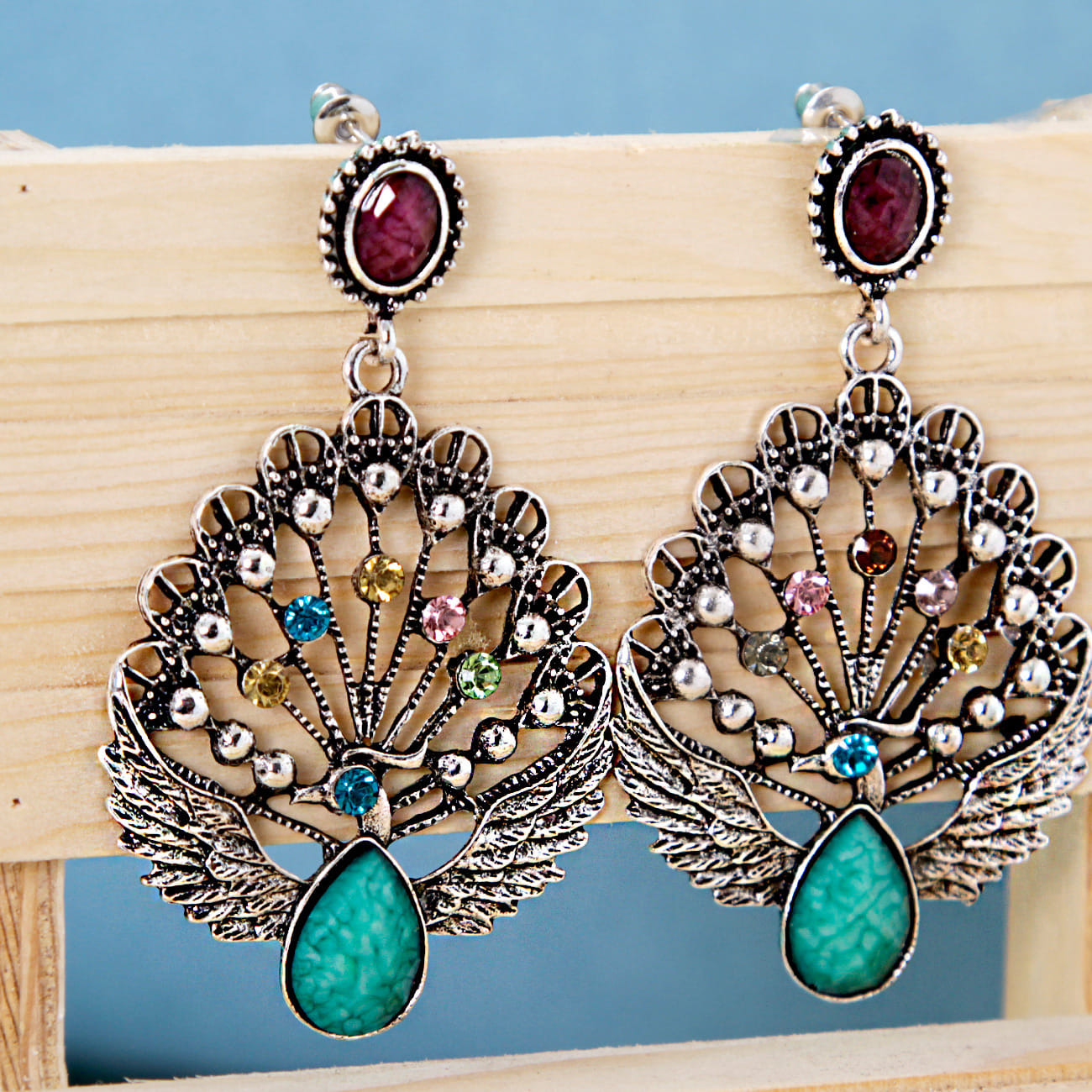 Peacock Shape Multicolored Earrings