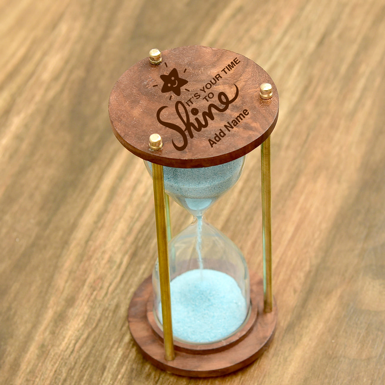 Personalized Sheesham Wood And Brass Hourglass Timer Table Sand Clock