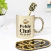 Personalized Tea Lover's Delight Gold Mug With Coaster Online