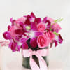 Gift Purple Orchids & Pink Roses In Round Vase