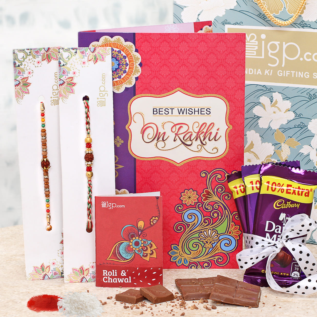Rakhi Combo with Chocolates and Greeting Card