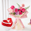 Red Velvet Heart Cake With Floral Mix Bouquet
