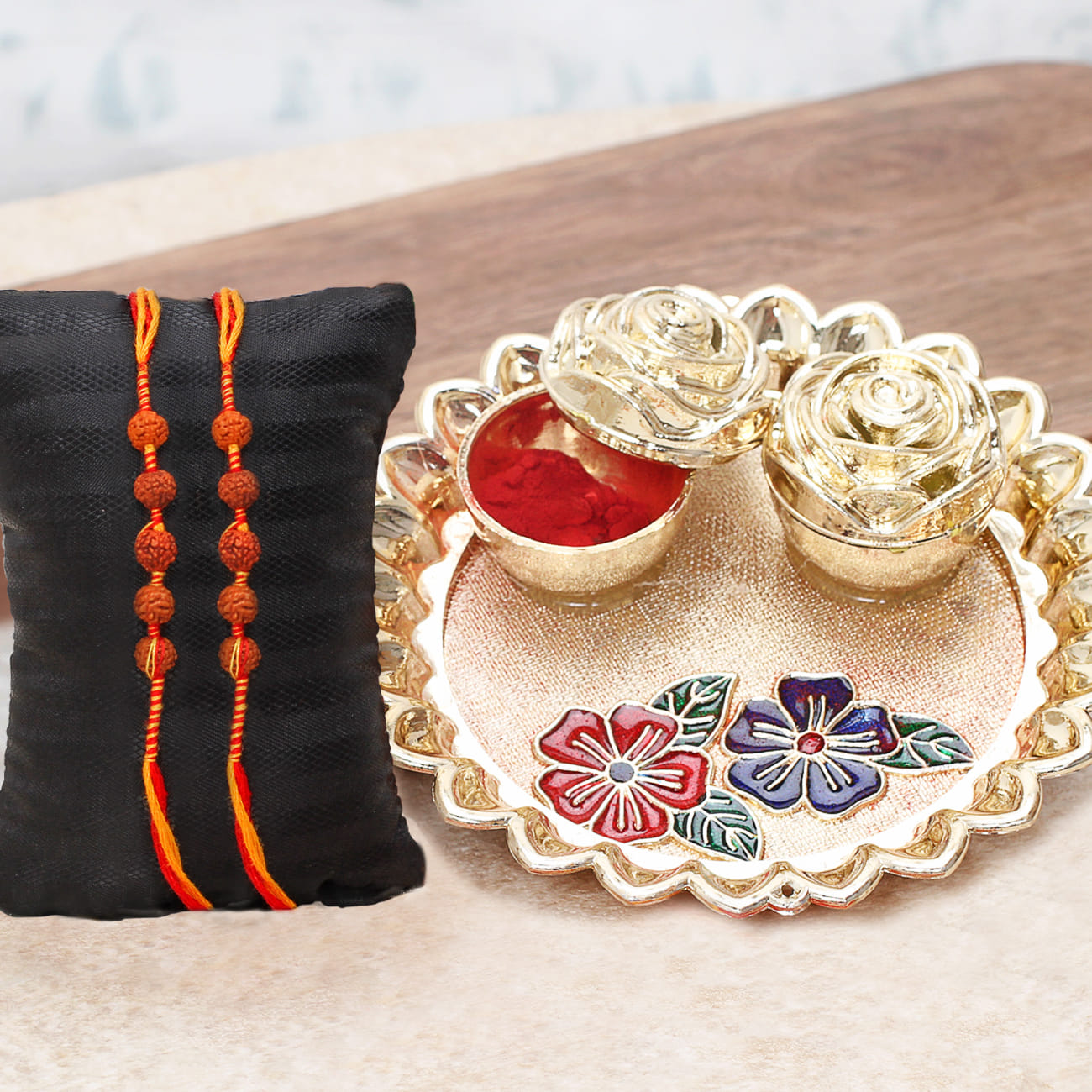 Set Of 2 Bhaiya Rakhis with Puja Thali